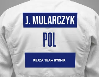 Judo GI with a backnumber showing the name Jan Mularczyk from Kejza Team Rybnik