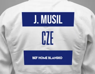 Judo GI with a backnumber showing the name Jan Musil from BeF Home Blansko