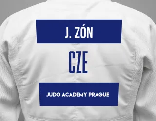 Judo GI with a backnumber showing the name Jan Zón from Judo Academy Prague