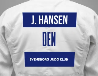 Judo GI with a backnumber showing the name Janick Hansen from Svendborg Judo Klub