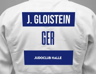 Judo GI with a backnumber showing the name Janika Gloistein from Judoclub Halle