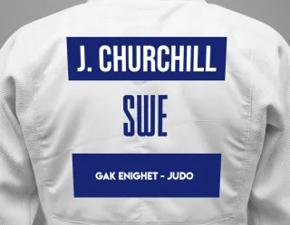 Judo GI with a backnumber showing the name Jason Weimer Churchill from GAK Enighet - Judo