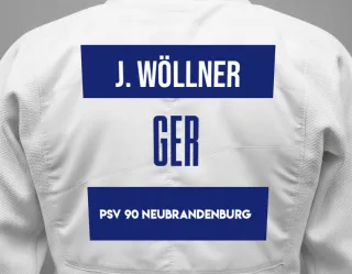Judo GI with a backnumber showing the name Jasper Wöllner from PSV 90 Neubrandenburg