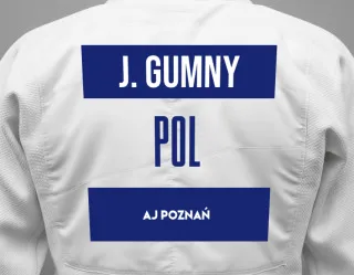 Judo GI with a backnumber showing the name Jędrzej Gumny from AJ Poznań