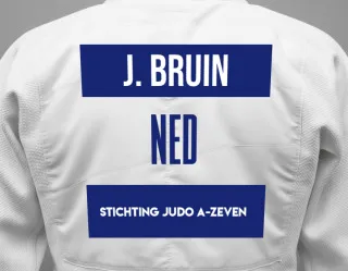 Judo GI with a backnumber showing the name Jelle De Bruin from Stichting Judo A-Zeven