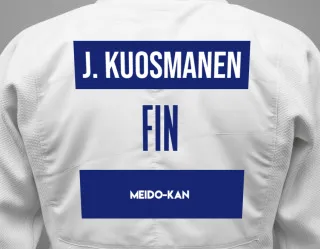 Judo GI with a backnumber showing the name Jenna Kuosmanen from Meido-Kan