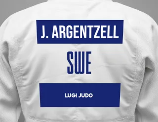 Judo GI with a backnumber showing the name Jens Argentzell from Lugi Judo