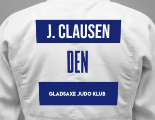 Judo GI with a backnumber showing the name Jeppe Skov Clausen from Gladsaxe Judo Klub