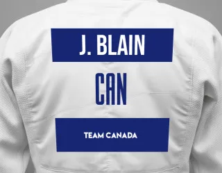 Judo GI with a backnumber showing the name Jeremie Blain from Team Canada