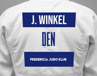 Judo GI with a backnumber showing the name Jesper Winkel from Fredericia Judo Klub