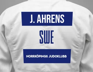 Judo GI with a backnumber showing the name Jesse Ahrens from Norrköpings Judoklubb