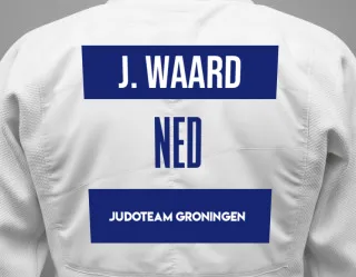 Judo GI with a backnumber showing the name Jhon-Deivy de Waard from Judoteam Groningen