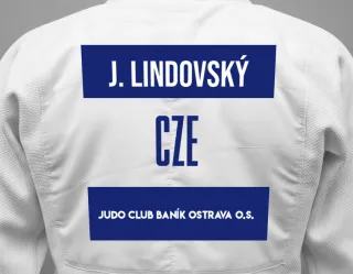 Judo GI with a backnumber showing the name Jiří Lindovský from Judo Club Baník Ostrava o.s.