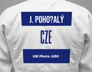Judo GI with a backnumber showing the name Ji?í Poho?alý from USK Praha Judo