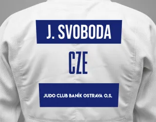 Judo GI with a backnumber showing the name Jiří Svoboda from Judo Club Baník Ostrava o.s.
