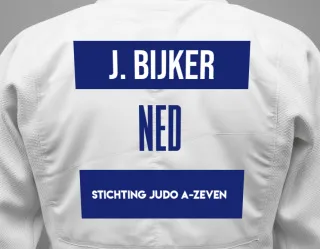 Judo GI with a backnumber showing the name Jikke Bijker from Stichting Judo A-Zeven