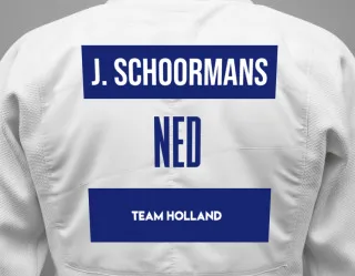Judo GI with a backnumber showing the name Jimmy Schoormans from Team Holland