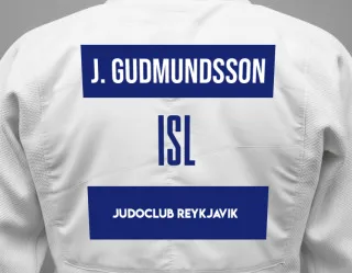 Judo GI with a backnumber showing the name Jónas Gudmundsson from Judoclub Reykjavik