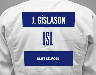 Judo GI with a backnumber showing the name Jónas Karl Gíslason from Umfs Selfoss