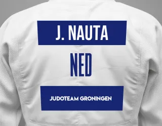 Judo GI with a backnumber showing the name Job Nauta from Judoteam Groningen