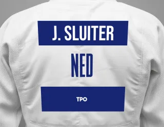 Judo GI with a backnumber showing the name Joek Sluiter from TPO