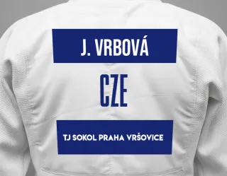 Judo GI with a backnumber showing the name Johana Vrbová from TJ Sokol Praha Vršovice