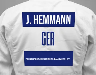 Judo GI with a backnumber showing the name Johann Hemmann from Polizeisportverein Ribnitz-Damgarten e.V.