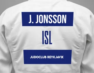 Judo GI with a backnumber showing the name Johann Jonsson from Judoclub Reykjavik