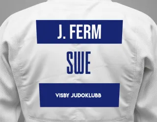 Judo GI with a backnumber showing the name John Ferm from Visby judoklubb