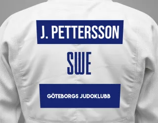 Judo GI with a backnumber showing the name Jon Pettersson from Göteborgs Judoklubb