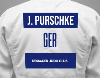Judo GI with a backnumber showing the name Jonas Purschke from Dessauer Judo Club
