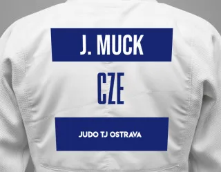 Judo GI with a backnumber showing the name Jonatan Muck from Judo TJ Ostrava