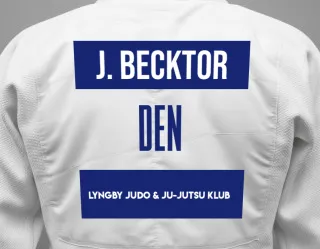 Judo GI with a backnumber showing the name Jonathan Becktor from Lyngby Judo & Ju-Jutsu Klub