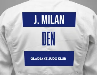 Judo GI with a backnumber showing the name Jonathan Milan from Gladsaxe Judo Klub
