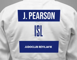 Judo GI with a backnumber showing the name Jonathan Noah Pearson from Judoclub Reykjavik