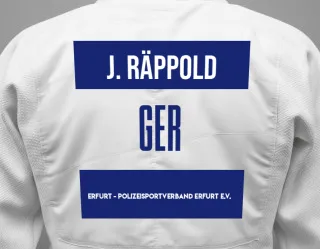 Judo GI with a backnumber showing the name Jonathan Räppold from Erfurt - Polizeisportverband Erfurt e.V.
