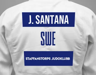 Judo GI with a backnumber showing the name Jonay Santana from Staffanstorps Judoklubb