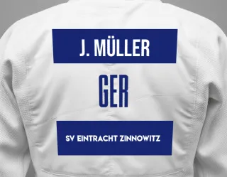 Judo GI with a backnumber showing the name Jonny Müller from SV Eintracht Zinnowitz