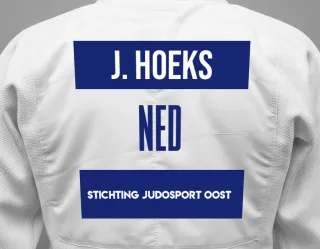 Judo GI with a backnumber showing the name Joost Hoeks from Stichting Judosport Oost