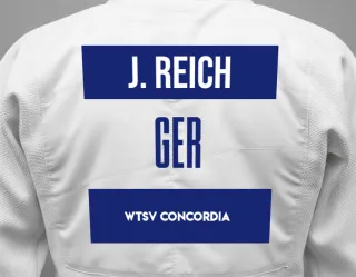 Judo GI with a backnumber showing the name Joost Reich from WTSV Concordia