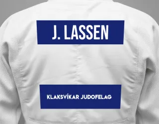 Judo GI with a backnumber showing the name Josef Aleksandursson Lassen from Klaksvíkar Judofelag