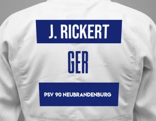 Judo GI with a backnumber showing the name Josephine Rickert from PSV 90 Neubrandenburg