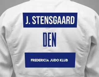 Judo GI with a backnumber showing the name Josephine Stensgaard from Fredericia Judo Klub