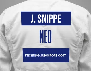 Judo GI with a backnumber showing the name Jouke Snippe from Stichting Judosport Oost