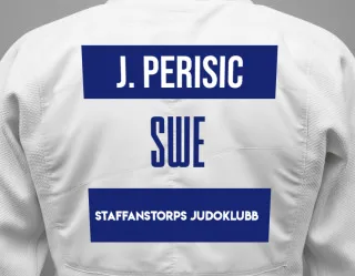 Judo GI with a backnumber showing the name Jovana Perisic from Staffanstorps Judoklubb
