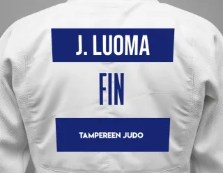 Judo GI with a backnumber showing the name Juho Luoma from Tampereen Judo