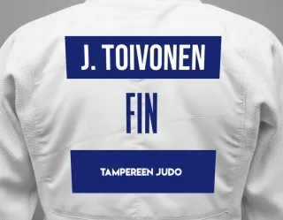 Judo GI with a backnumber showing the name Juho Toivonen from Tampereen Judo