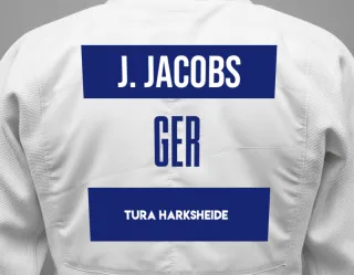Judo GI with a backnumber showing the name Jule Jacobs from TURA Harksheide