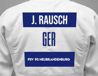 Judo GI with a backnumber showing the name Julina Rausch from PSV 90 Neubrandenburg