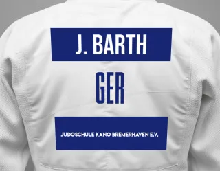 Judo GI with a backnumber showing the name Julius  Barth from Judoschule Kano Bremerhaven e.V.